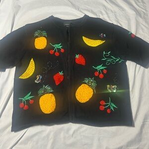 Morgan Cole Size M Black Fruit Cardigan  Short Sleeve Y2K Cottagecore